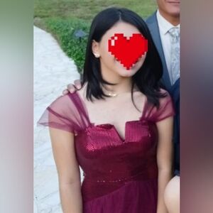 Trixxi Burgundy Prom Dress with Sheer Accents